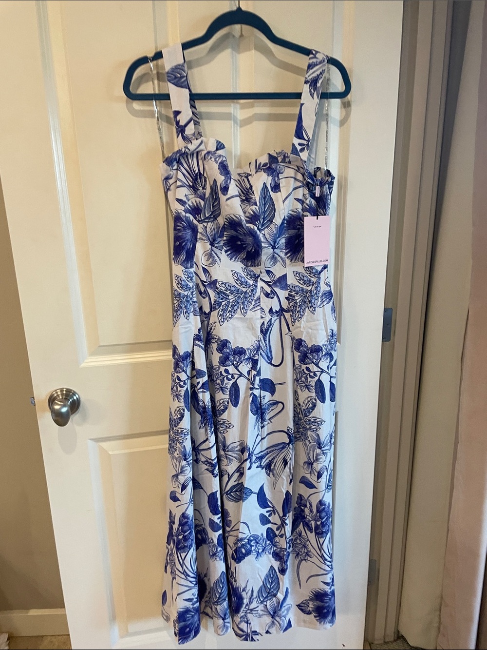 Avec Les Filles Blue and White Cotton Floral Maxi Dress NWT